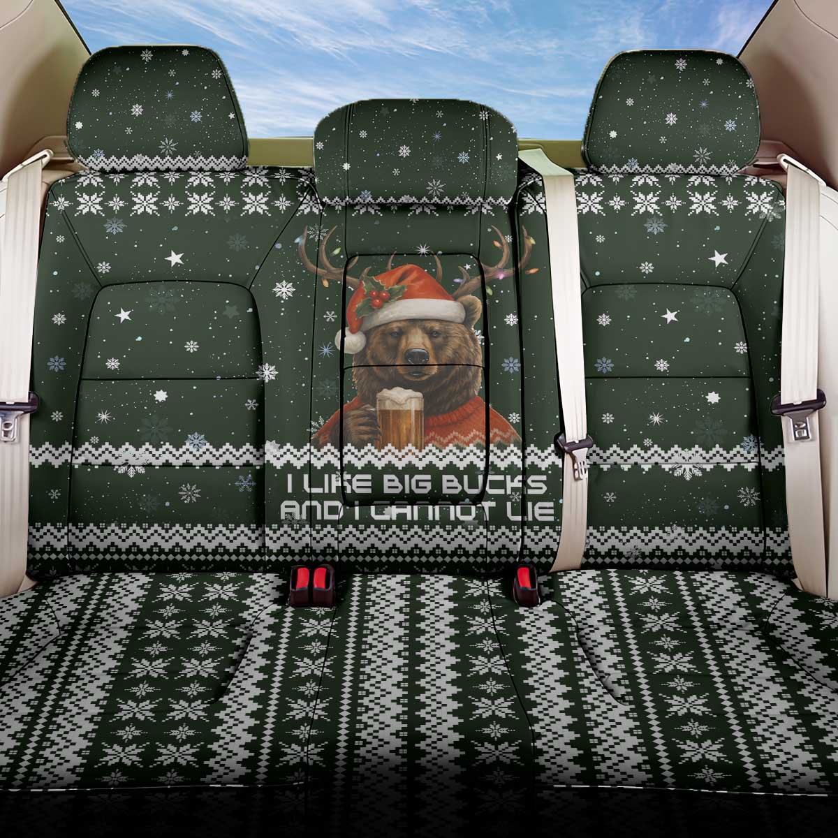 Bear Hunting and Beer Christmas Back Car Seat Cover Xmas Holiday Patterns - Wonder Print Shop