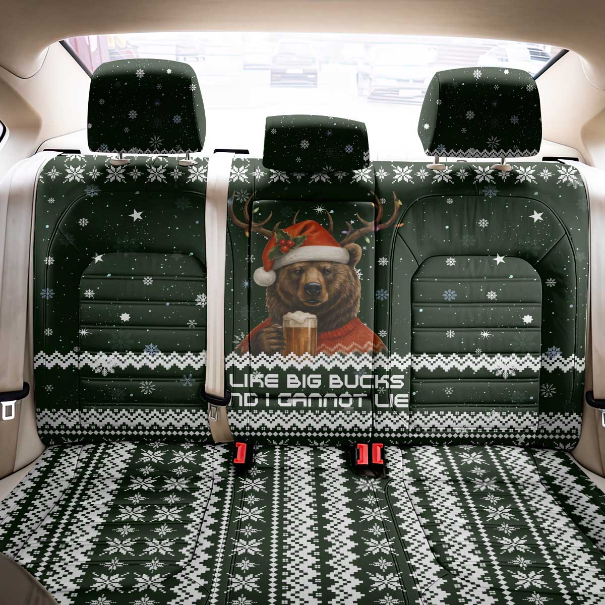 Bear Hunting and Beer Christmas Back Car Seat Cover Xmas Holiday Patterns - Wonder Print Shop