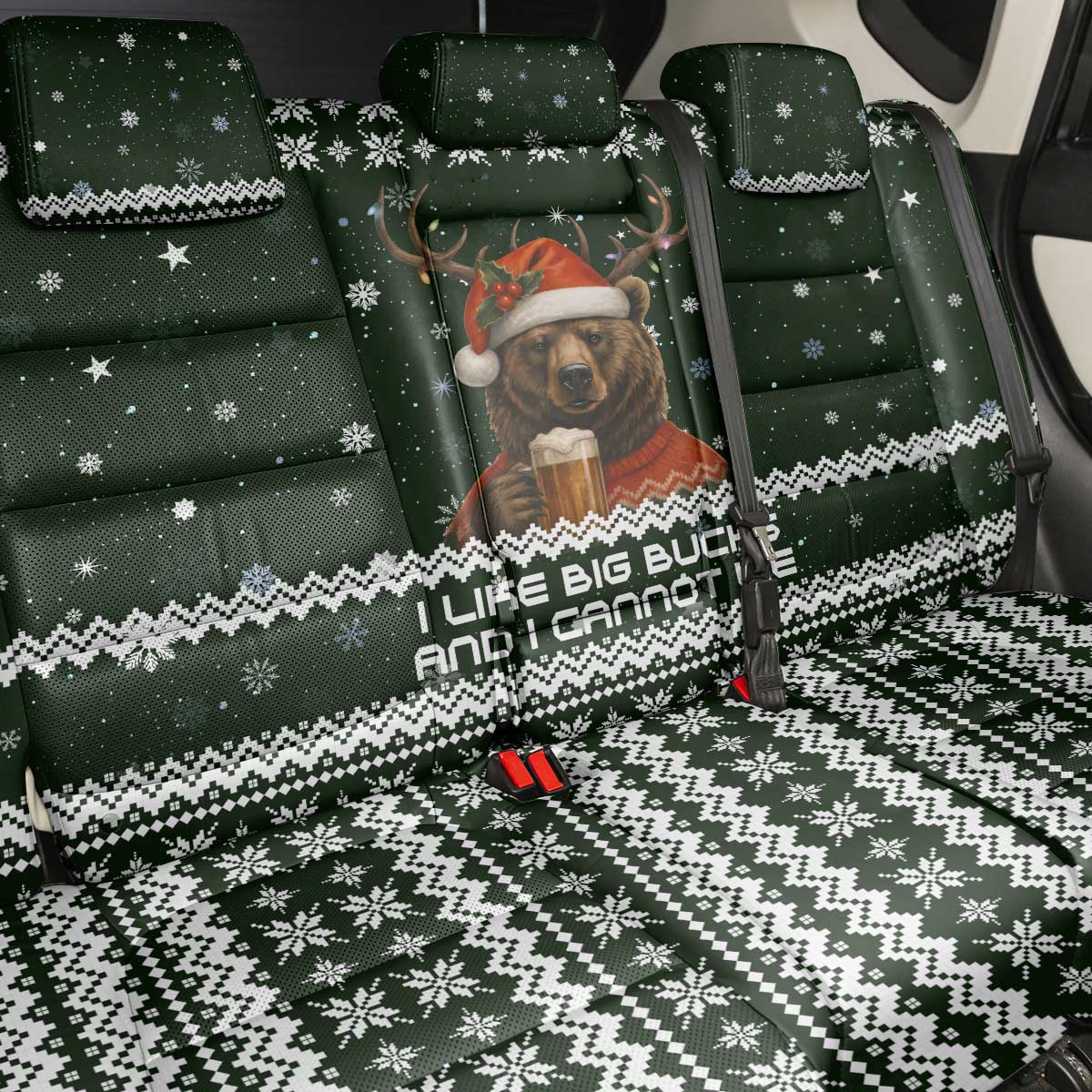 Bear Hunting and Beer Christmas Back Car Seat Cover Xmas Holiday Patterns - Wonder Print Shop