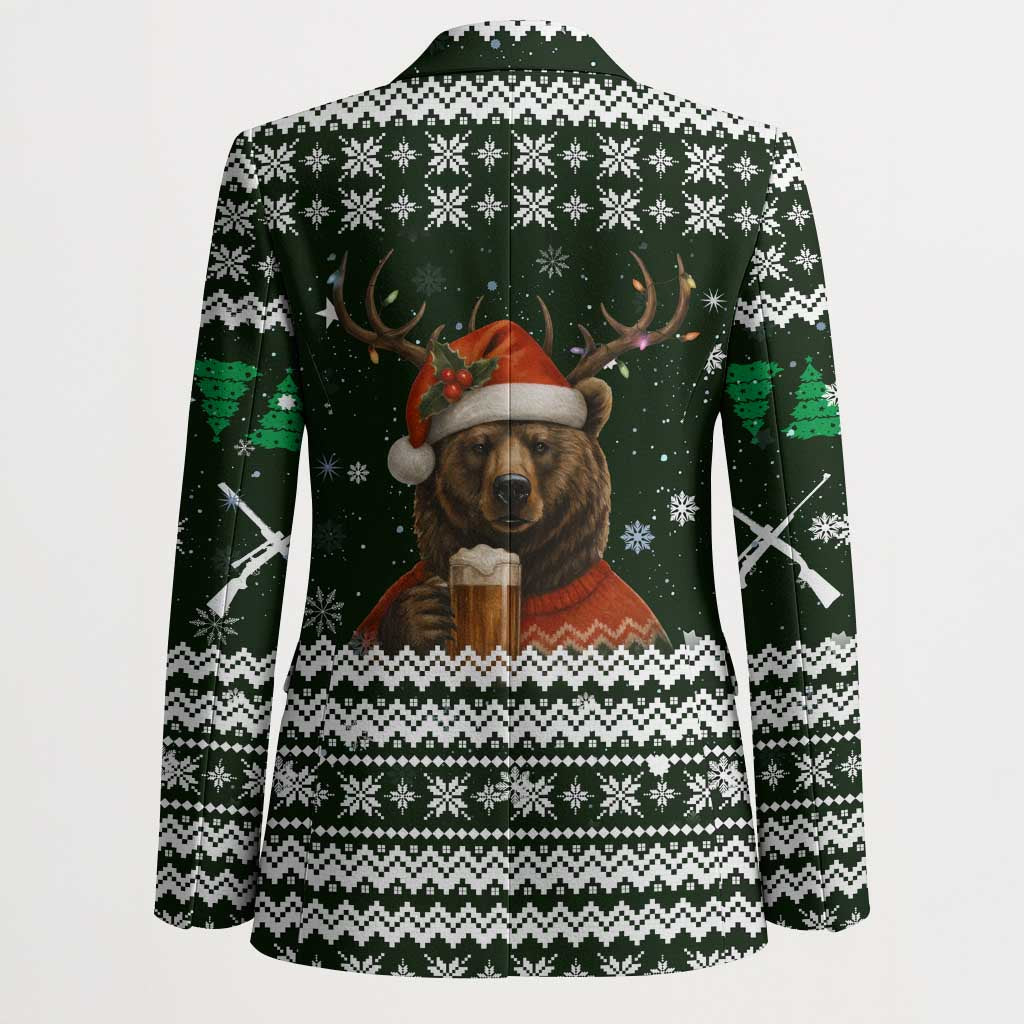 Bear Hunting and Beer Christmas Blazer Xmas Holiday Patterns - Wonder Print Shop