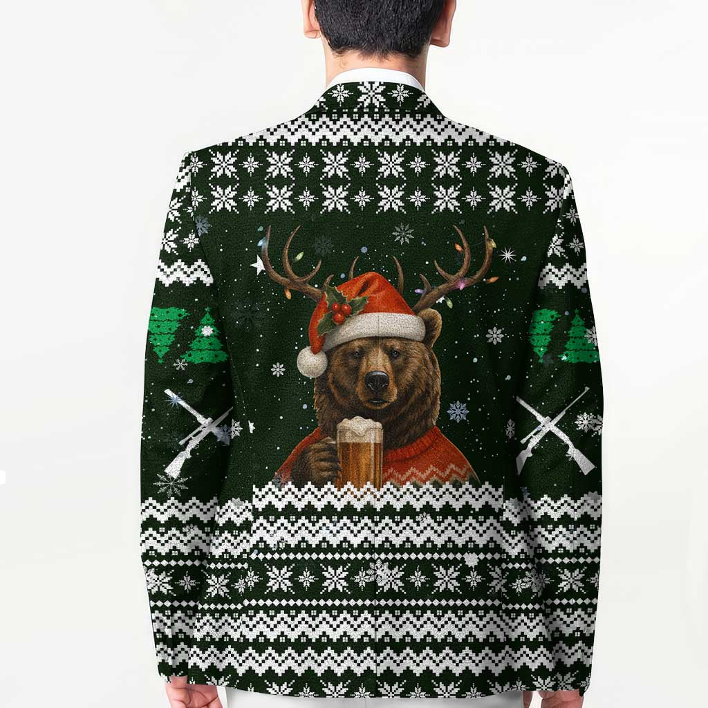 Bear Hunting and Beer Christmas Blazer Xmas Holiday Patterns - Wonder Print Shop