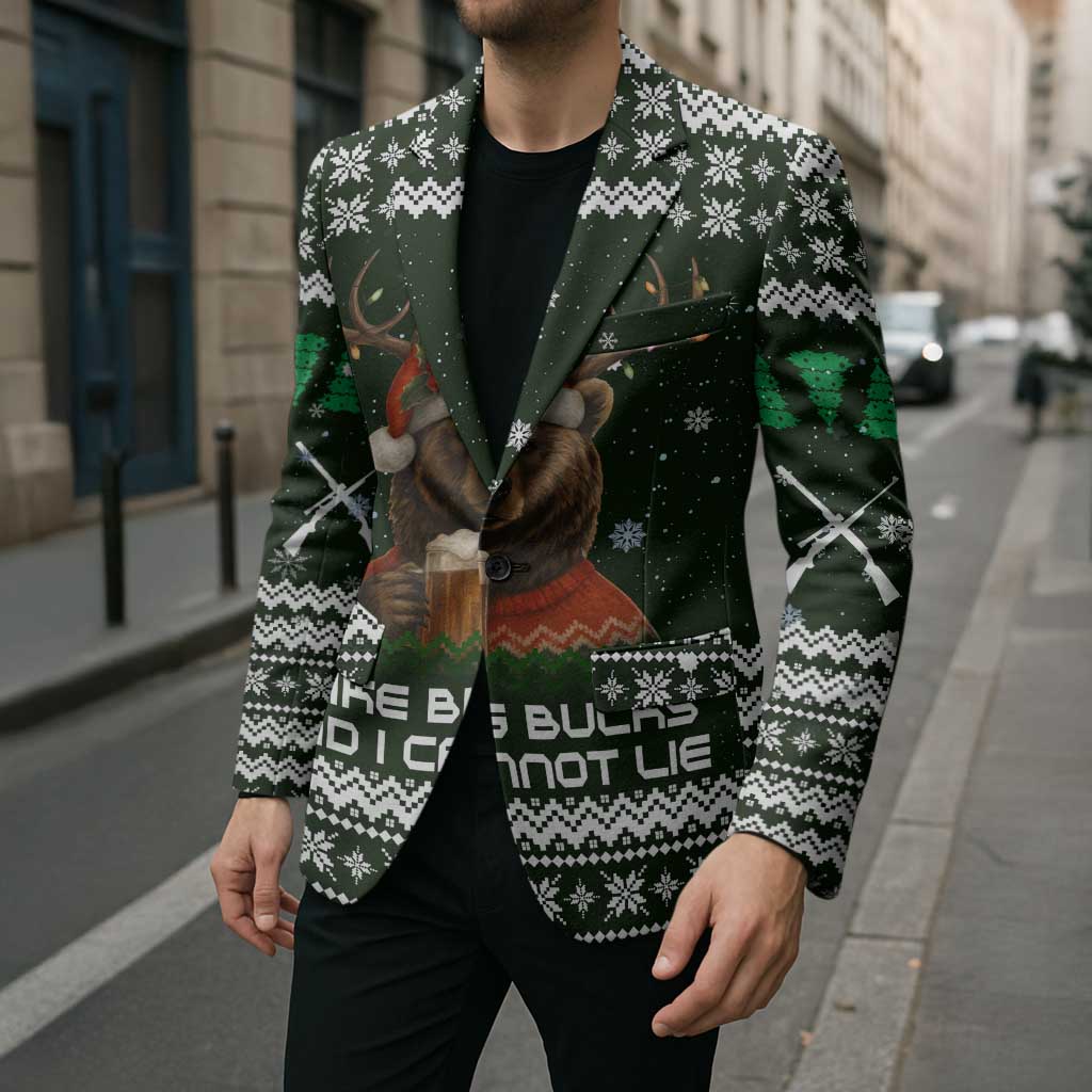 Bear Hunting and Beer Christmas Blazer Xmas Holiday Patterns - Wonder Print Shop