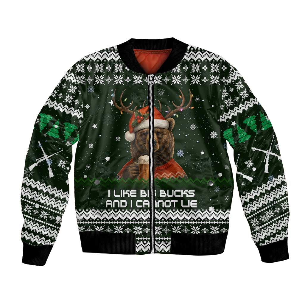 Bear Hunting and Beer Christmas Bomber Jacket Xmas Holiday Patterns - Wonder Print Shop