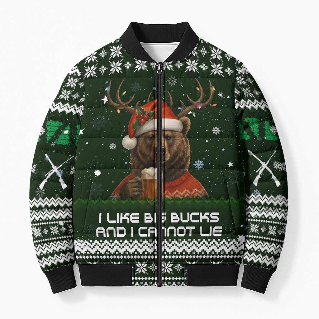 Bear Hunting and Beer Christmas Bomber Puffer Jacket Xmas Holiday Patterns - Wonder Print Shop