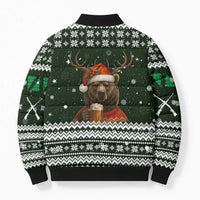 Bear Hunting and Beer Christmas Bomber Puffer Jacket Xmas Holiday Patterns - Wonder Print Shop