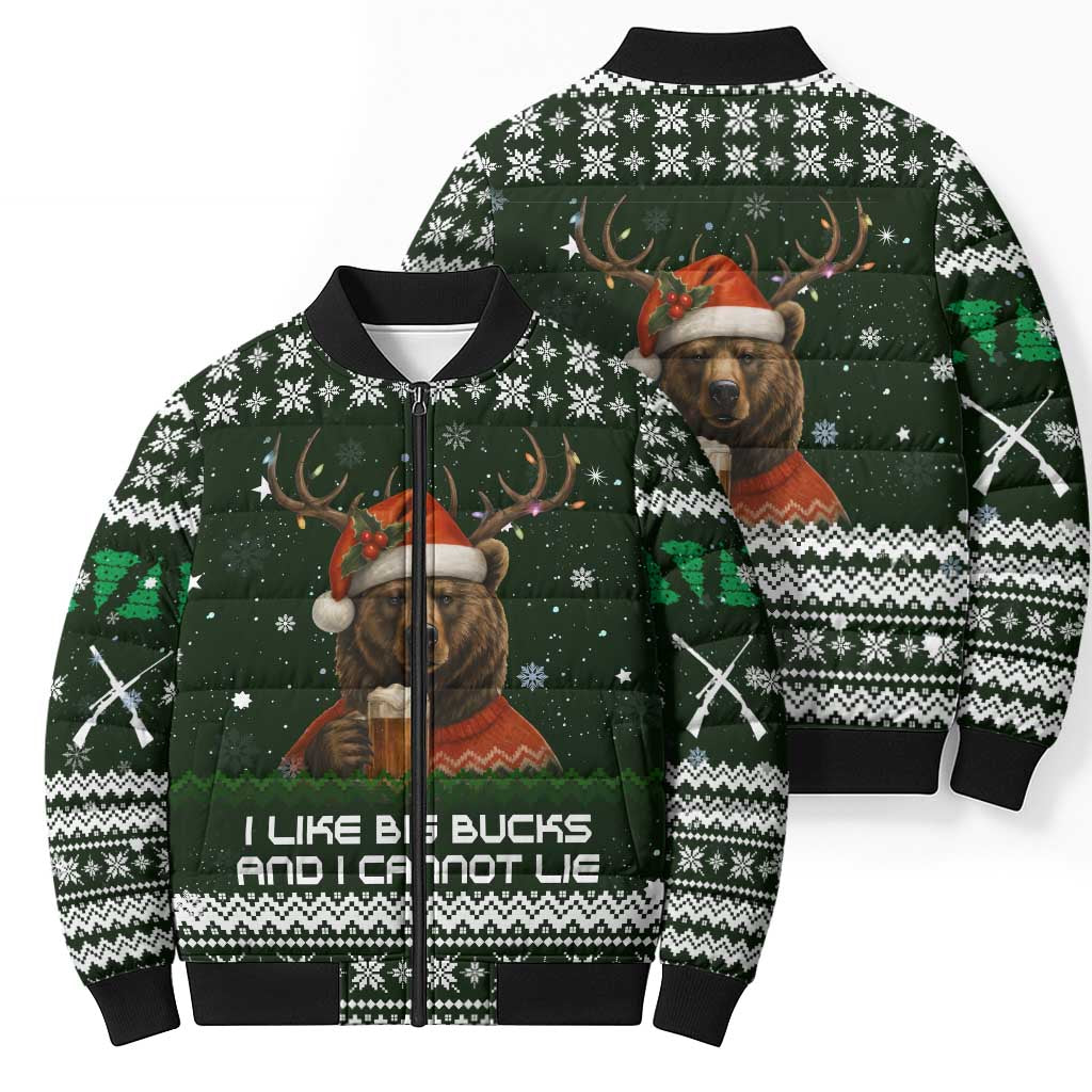 Bear Hunting and Beer Christmas Bomber Puffer Jacket Xmas Holiday Patterns - Wonder Print Shop