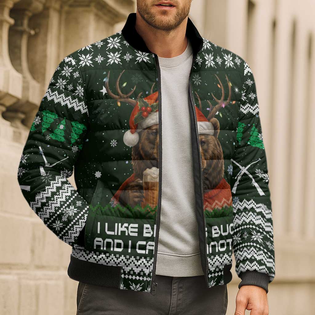 Bear Hunting and Beer Christmas Bomber Puffer Jacket Xmas Holiday Patterns - Wonder Print Shop