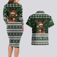 Bear Hunting and Beer Christmas Couples Matching Long Sleeve Bodycon Dress and Hawaiian Shirt Xmas Holiday Patterns - Wonder Print Shop