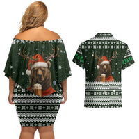 Bear Hunting and Beer Christmas Couples Matching Off Shoulder Short Dress and Hawaiian Shirt Xmas Holiday Patterns - Wonder Print Shop