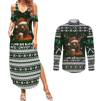 Bear Hunting and Beer Christmas Couples Matching Summer Maxi Dress and Long Sleeve Button Shirt Xmas Holiday Patterns - Wonder Print Shop