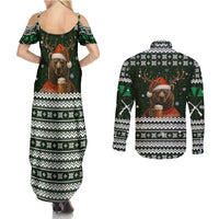 Bear Hunting and Beer Christmas Couples Matching Summer Maxi Dress and Long Sleeve Button Shirt Xmas Holiday Patterns - Wonder Print Shop