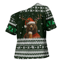 Bear Hunting and Beer Christmas Cross Shoulder Shirt Xmas Holiday Patterns - Wonder Print Shop