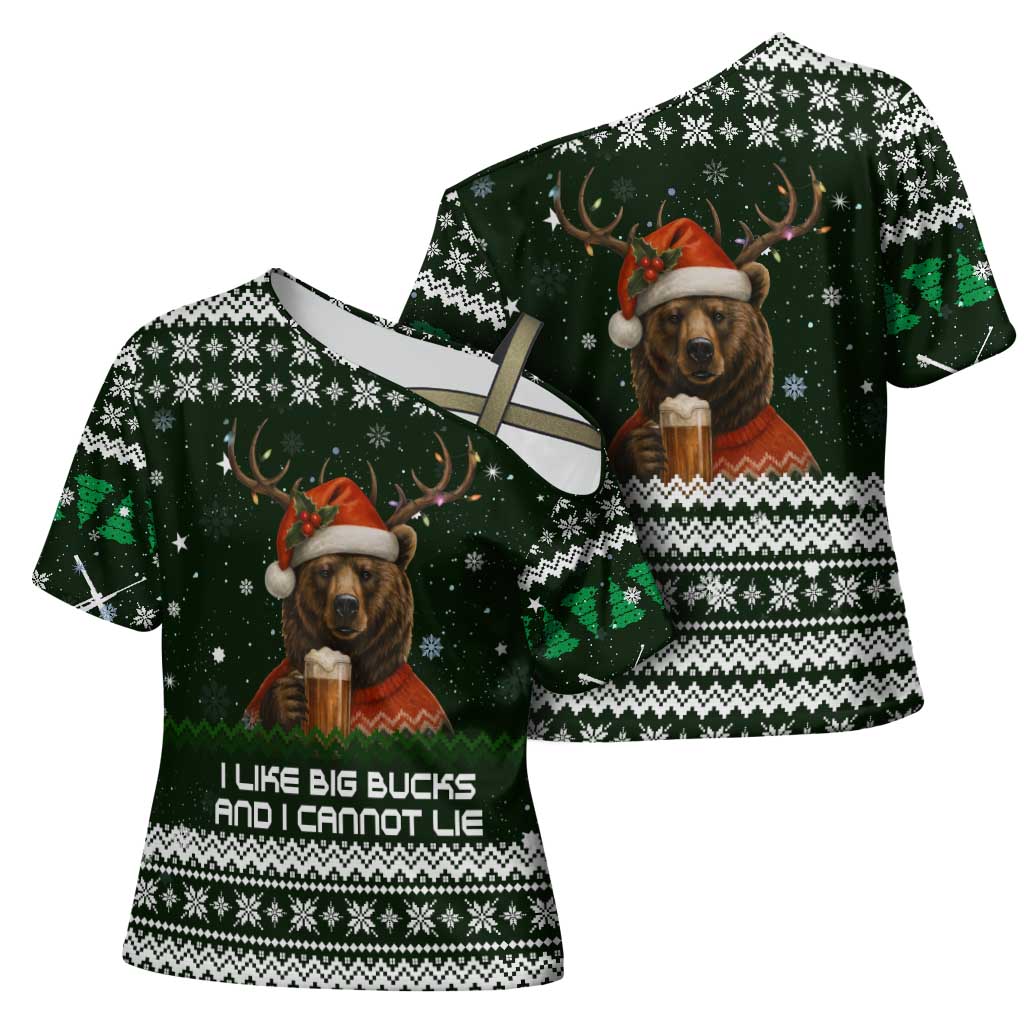 Bear Hunting and Beer Christmas Cross Shoulder Shirt Xmas Holiday Patterns - Wonder Print Shop