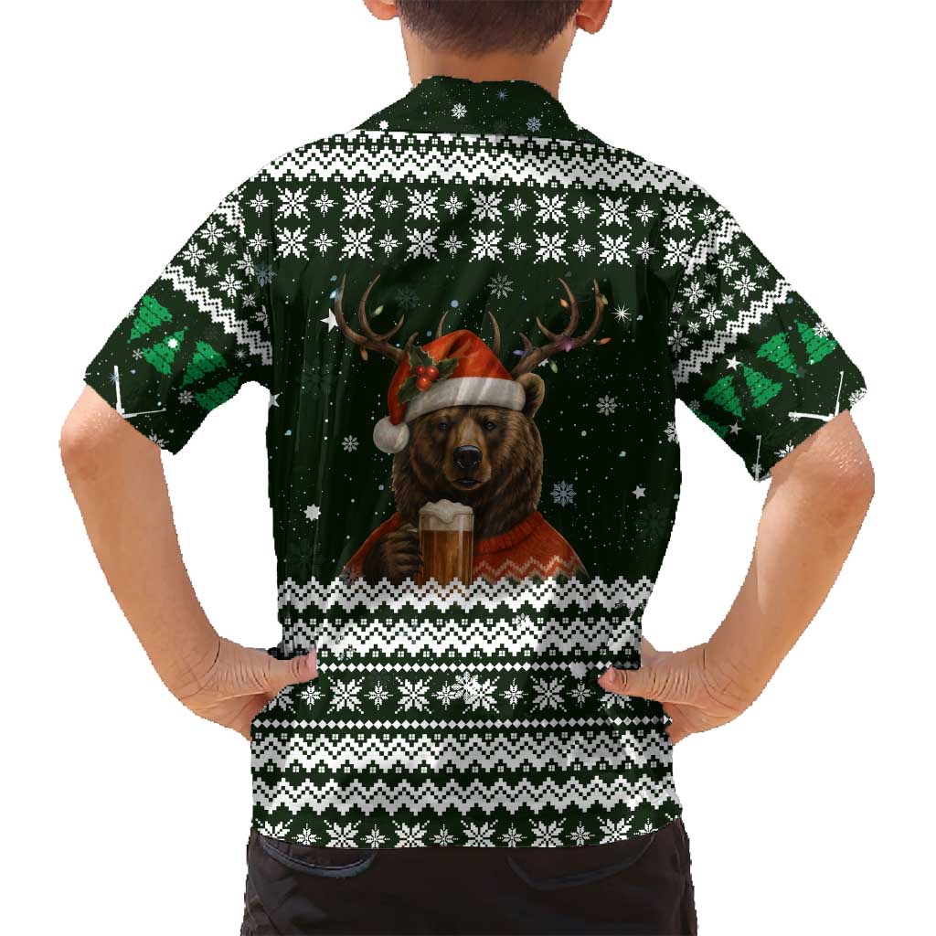 Bear Hunting and Beer Christmas Family Matching Long Sleeve Bodycon Dress and Hawaiian Shirt Xmas Holiday Patterns - Wonder Print Shop