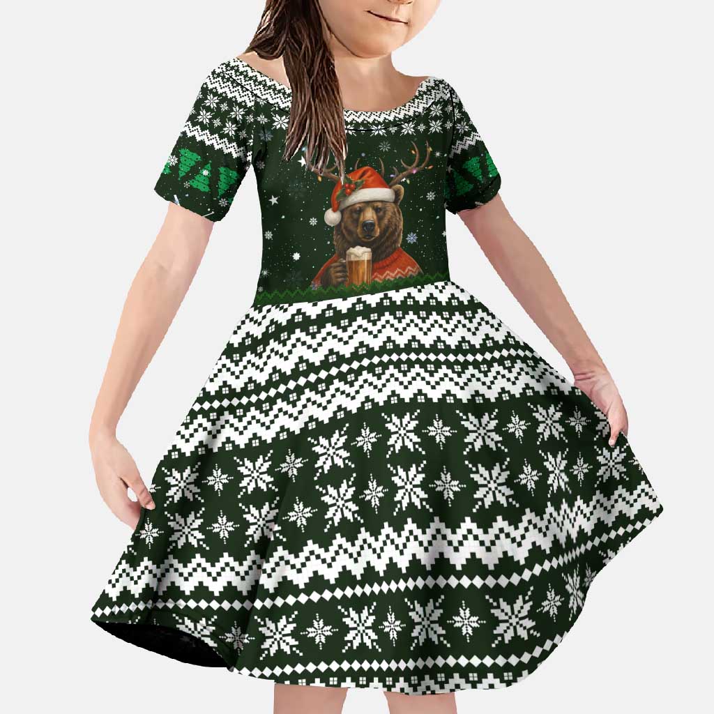 Bear Hunting and Beer Christmas Family Matching Long Sleeve Bodycon Dress and Hawaiian Shirt Xmas Holiday Patterns - Wonder Print Shop