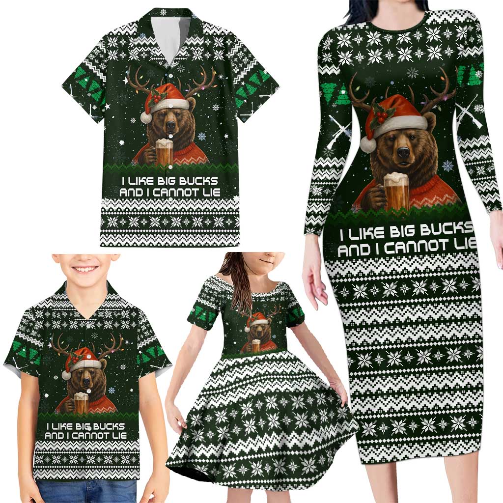 Bear Hunting and Beer Christmas Family Matching Long Sleeve Bodycon Dress and Hawaiian Shirt Xmas Holiday Patterns - Wonder Print Shop