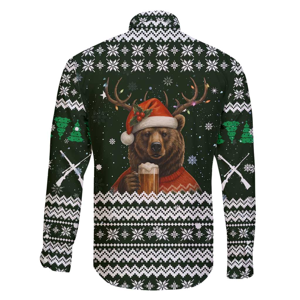 Bear Hunting and Beer Christmas Family Matching Long Sleeve Bodycon Dress and Hawaiian Shirt Xmas Holiday Patterns - Wonder Print Shop