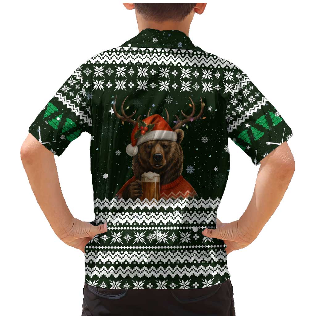 Bear Hunting and Beer Christmas Family Matching Mermaid Dress and Hawaiian Shirt Xmas Holiday Patterns - Wonder Print Shop