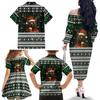 Bear Hunting and Beer Christmas Family Matching Off The Shoulder Long Sleeve Dress and Hawaiian Shirt Xmas Holiday Patterns - Wonder Print Shop
