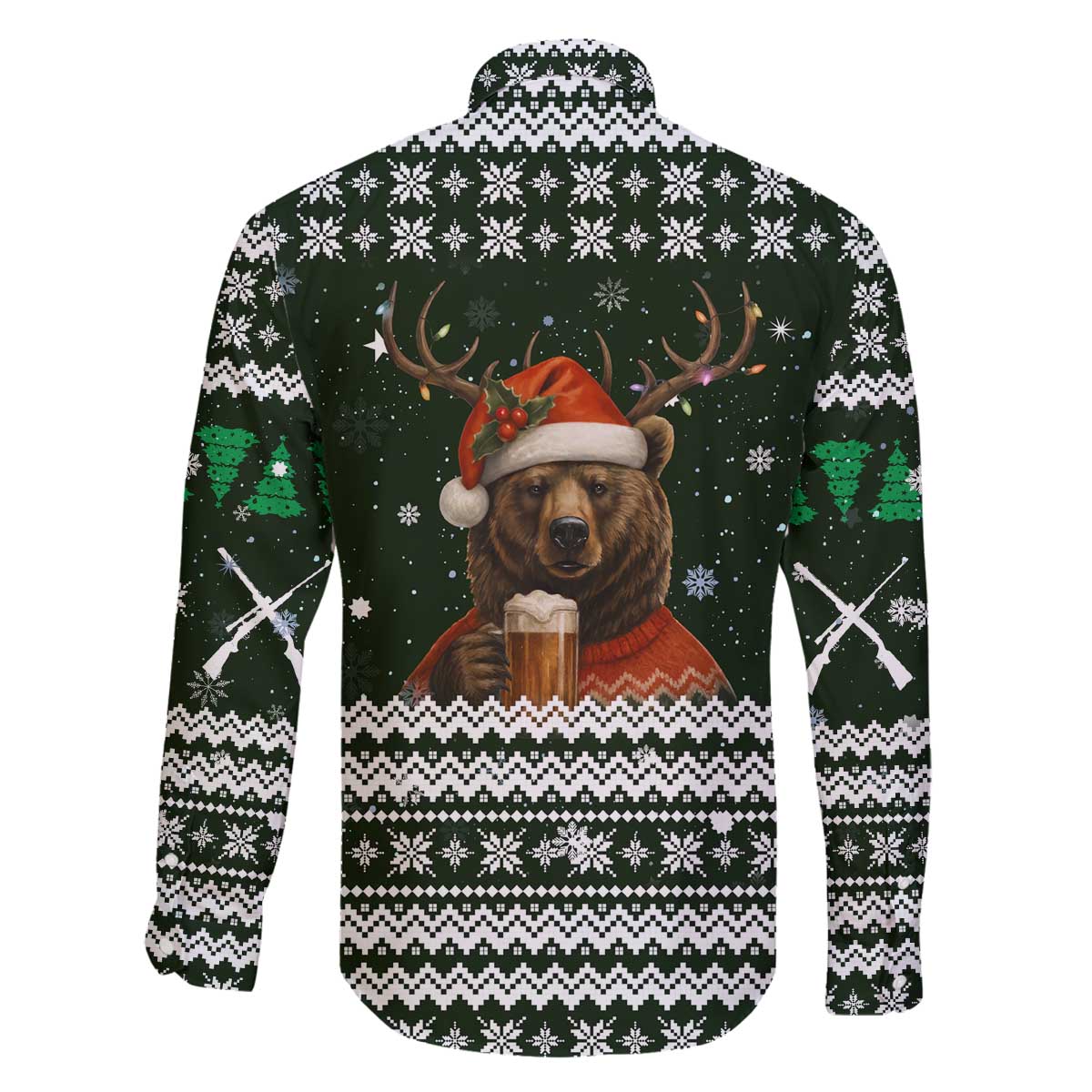 Bear Hunting and Beer Christmas Family Matching Off The Shoulder Long Sleeve Dress and Hawaiian Shirt Xmas Holiday Patterns - Wonder Print Shop