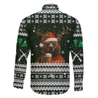 Bear Hunting and Beer Christmas Family Matching Off The Shoulder Long Sleeve Dress and Hawaiian Shirt Xmas Holiday Patterns - Wonder Print Shop