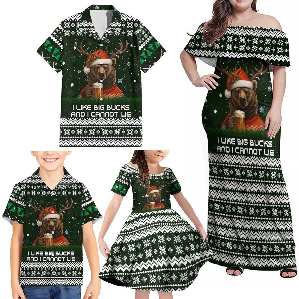Bear Hunting and Beer Christmas Family Matching Off Shoulder Maxi Dress and Hawaiian Shirt Xmas Holiday Patterns - Wonder Print Shop