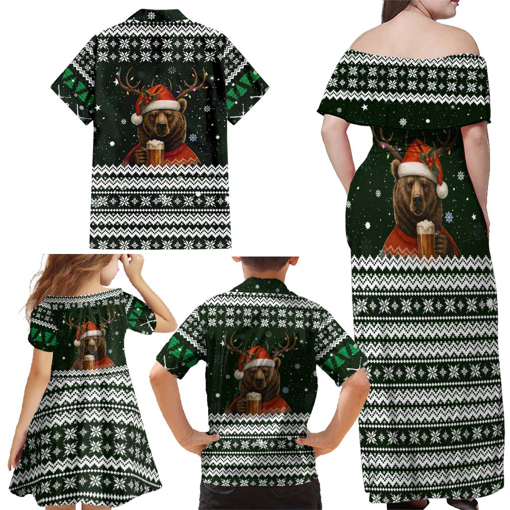 Bear Hunting and Beer Christmas Family Matching Off Shoulder Maxi Dress and Hawaiian Shirt Xmas Holiday Patterns - Wonder Print Shop