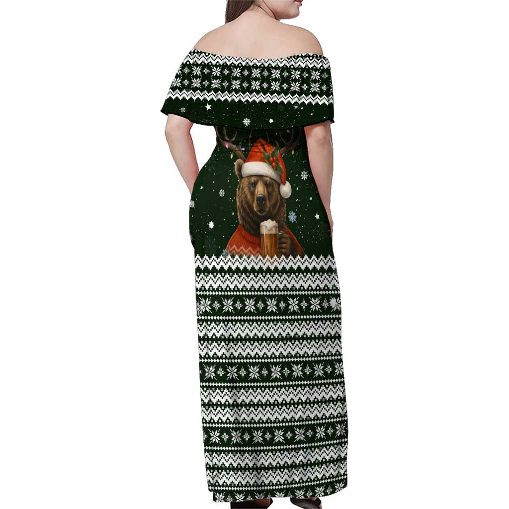 Bear Hunting and Beer Christmas Family Matching Off Shoulder Maxi Dress and Hawaiian Shirt Xmas Holiday Patterns - Wonder Print Shop