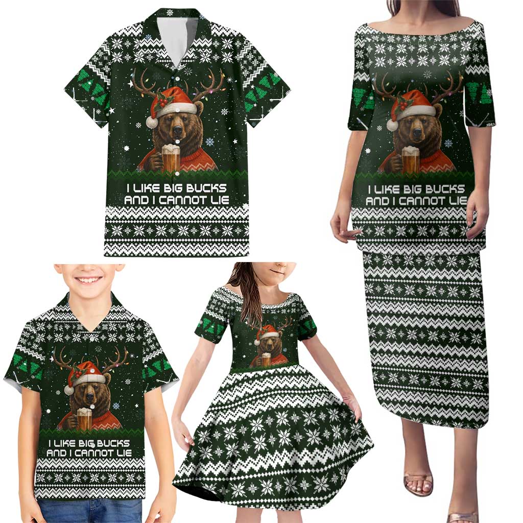 Bear Hunting and Beer Christmas Family Matching Puletasi and Hawaiian Shirt Xmas Holiday Patterns - Wonder Print Shop