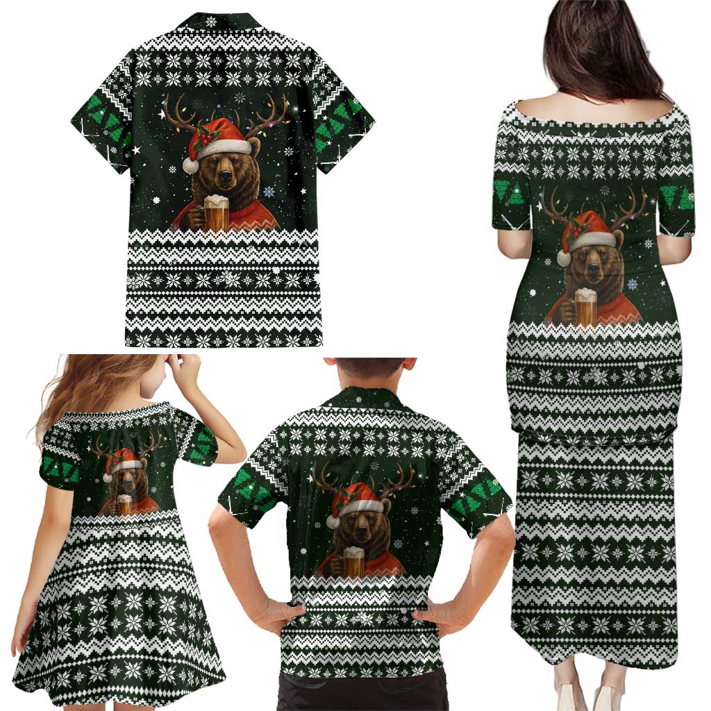 Bear Hunting and Beer Christmas Family Matching Puletasi and Hawaiian Shirt Xmas Holiday Patterns - Wonder Print Shop