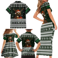 Bear Hunting and Beer Christmas Family Matching Short Sleeve Bodycon Dress and Hawaiian Shirt Xmas Holiday Patterns - Wonder Print Shop