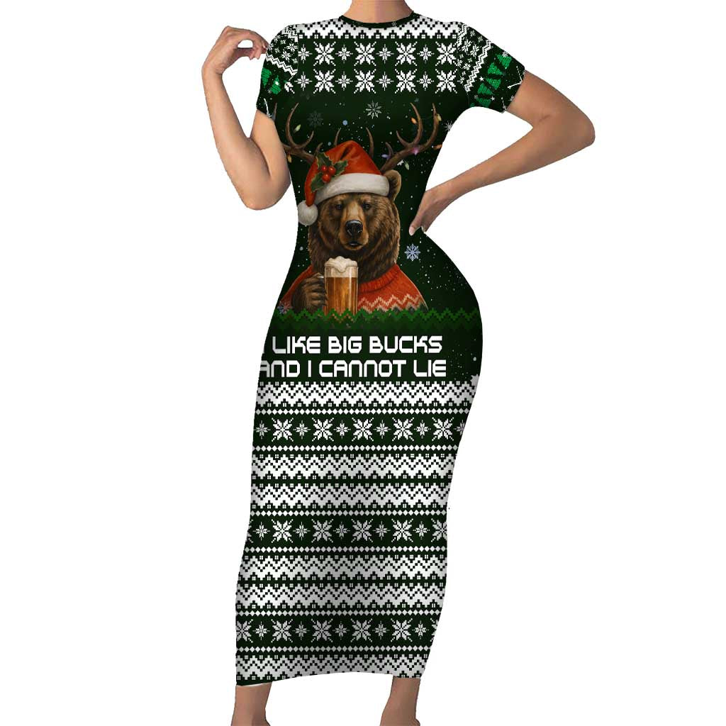 Bear Hunting and Beer Christmas Family Matching Short Sleeve Bodycon Dress and Hawaiian Shirt Xmas Holiday Patterns - Wonder Print Shop