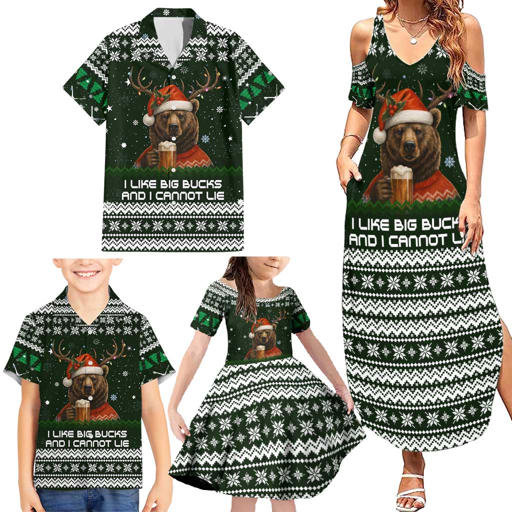 Bear Hunting and Beer Christmas Family Matching Summer Maxi Dress and Hawaiian Shirt Xmas Holiday Patterns - Wonder Print Shop