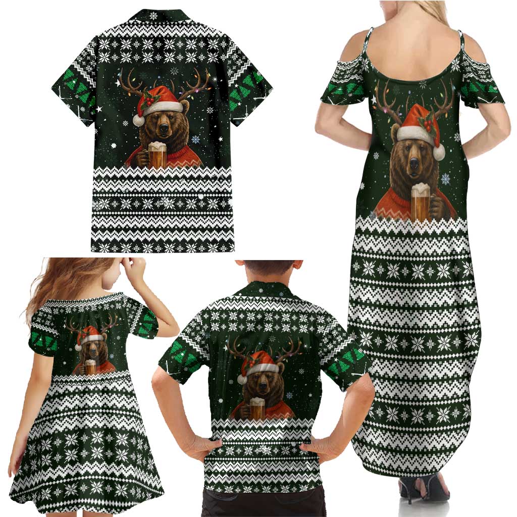 Bear Hunting and Beer Christmas Family Matching Summer Maxi Dress and Hawaiian Shirt Xmas Holiday Patterns - Wonder Print Shop