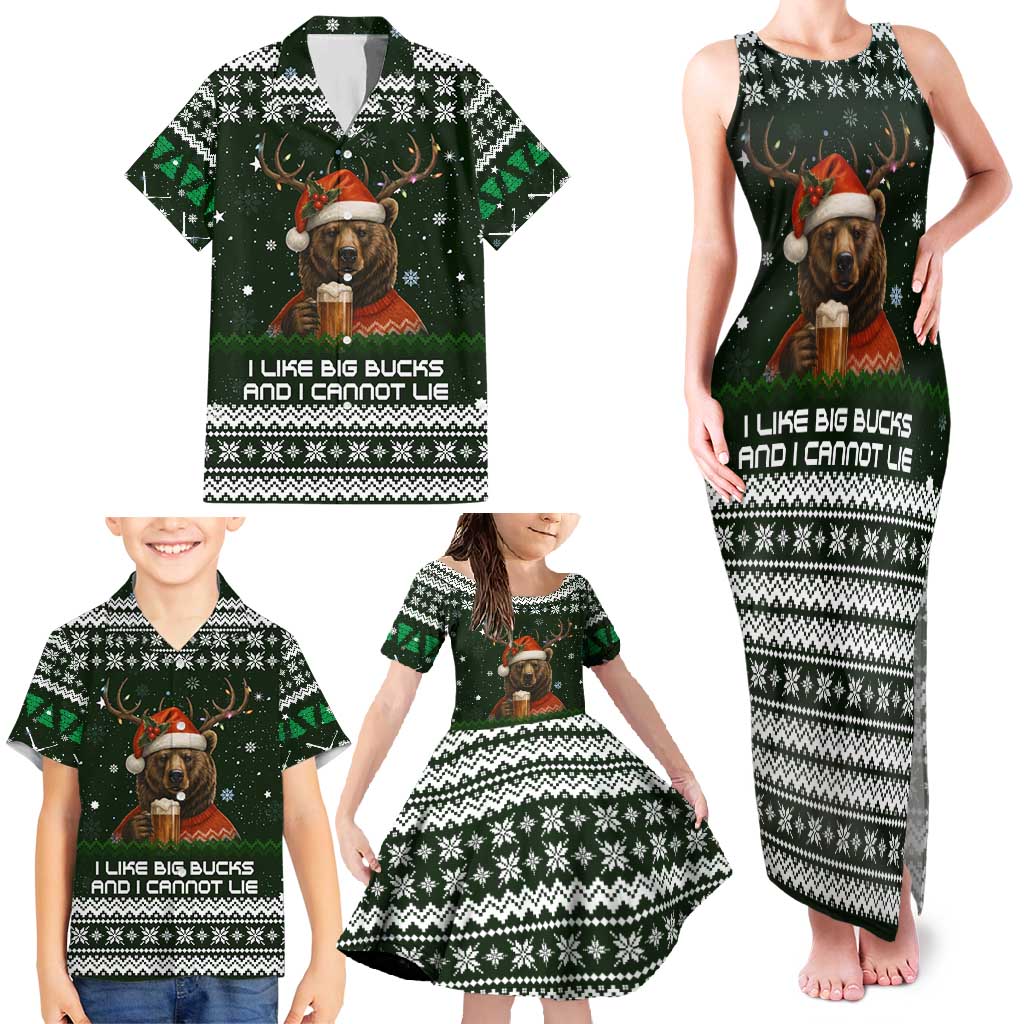 Bear Hunting and Beer Christmas Family Matching Tank Maxi Dress and Hawaiian Shirt Xmas Holiday Patterns - Wonder Print Shop