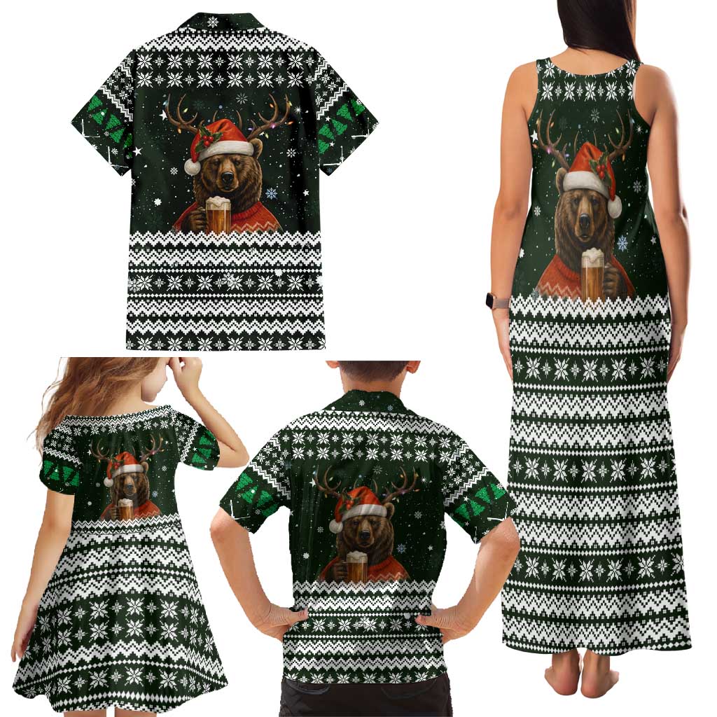 Bear Hunting and Beer Christmas Family Matching Tank Maxi Dress and Hawaiian Shirt Xmas Holiday Patterns - Wonder Print Shop