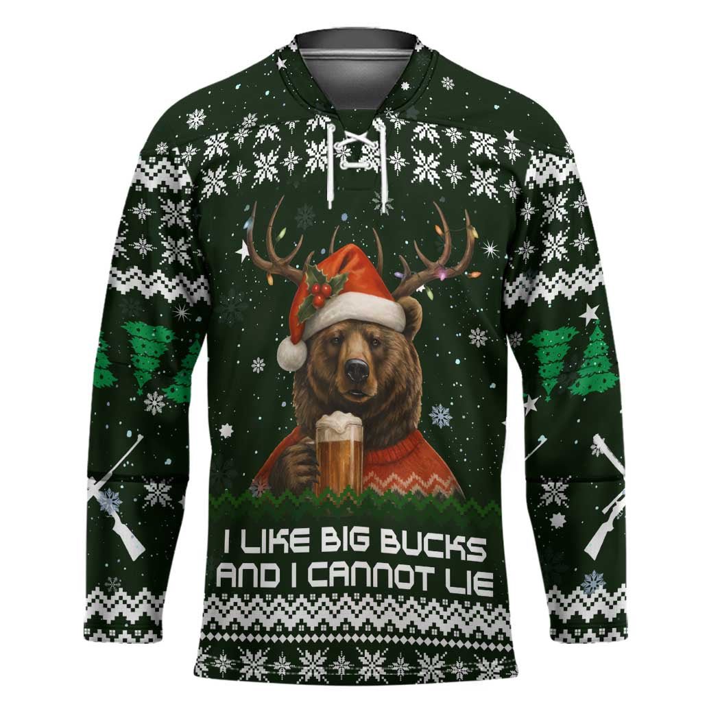 Bear Hunting and Beer Christmas Hockey Jersey Xmas Holiday Patterns - Wonder Print Shop
