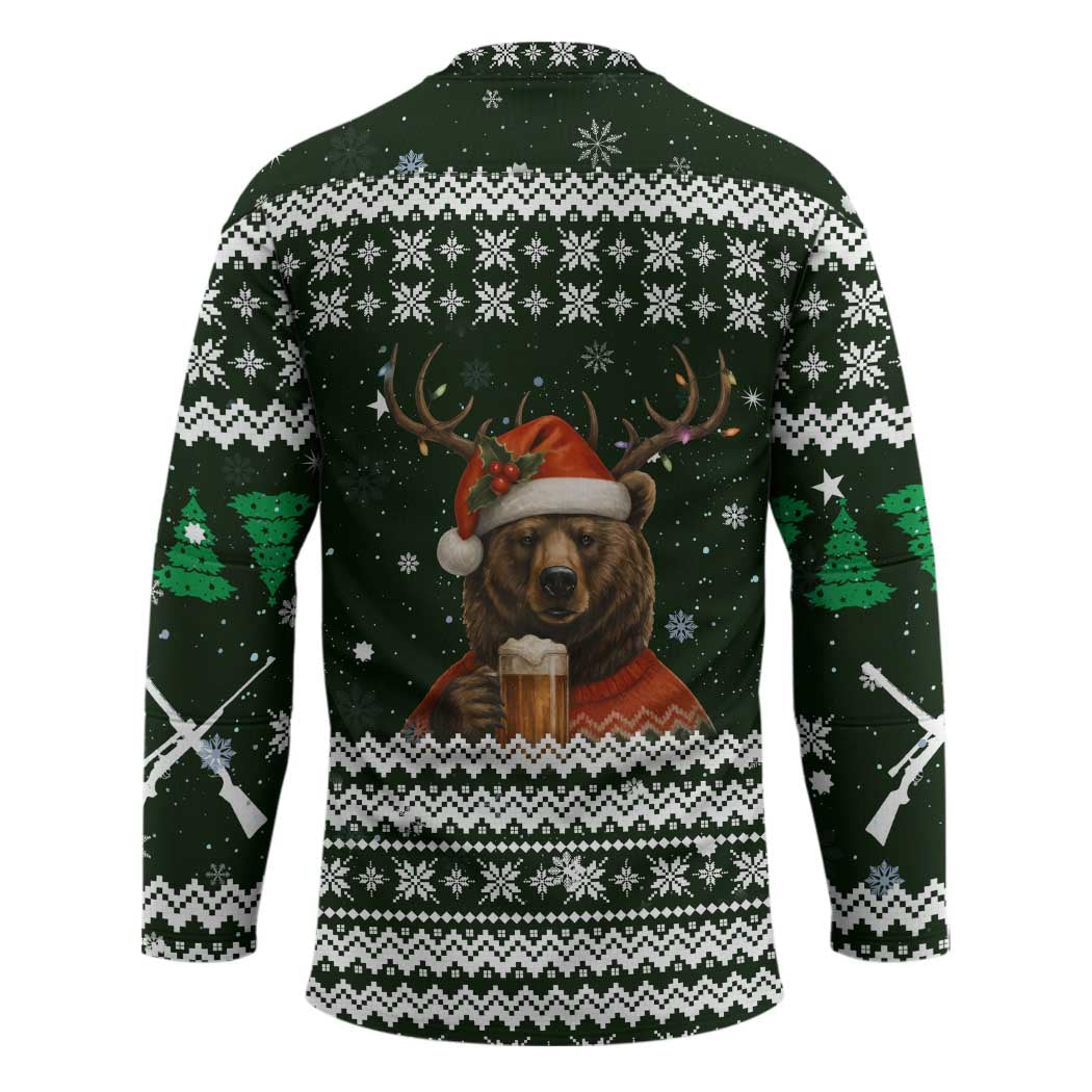 Bear Hunting and Beer Christmas Hockey Jersey Xmas Holiday Patterns - Wonder Print Shop