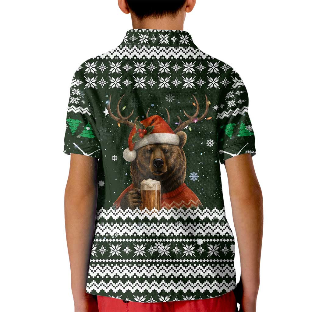 Bear Hunting and Beer Christmas Kid Polo Shirt Xmas Holiday Patterns - Wonder Print Shop