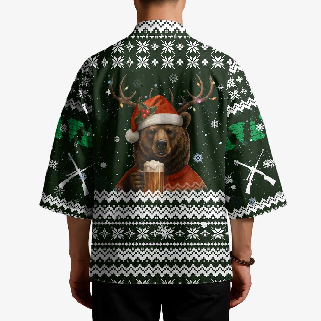 Bear Hunting and Beer Christmas Kimono Xmas Holiday Patterns - Wonder Print Shop
