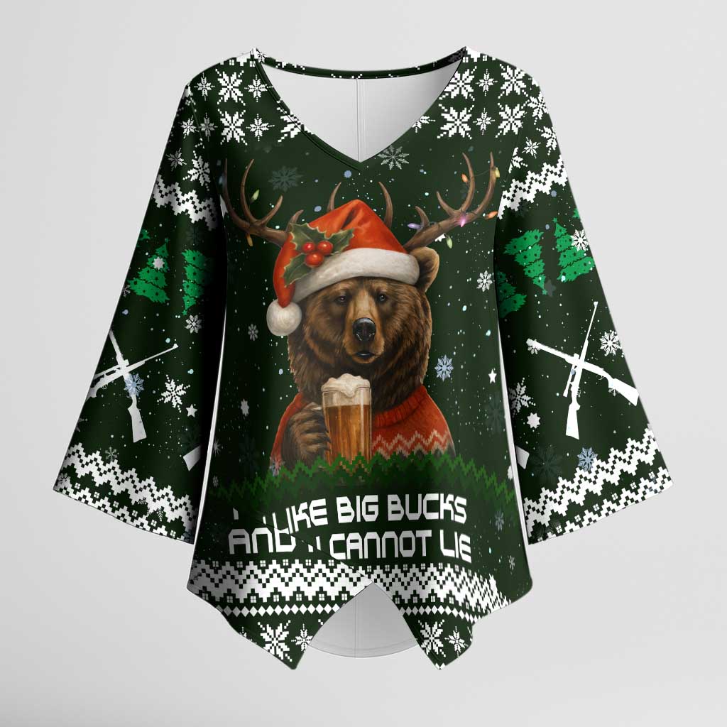 Bear Hunting and Beer Christmas Kimono Sleeve Blouse Xmas Holiday Patterns - Wonder Print Shop