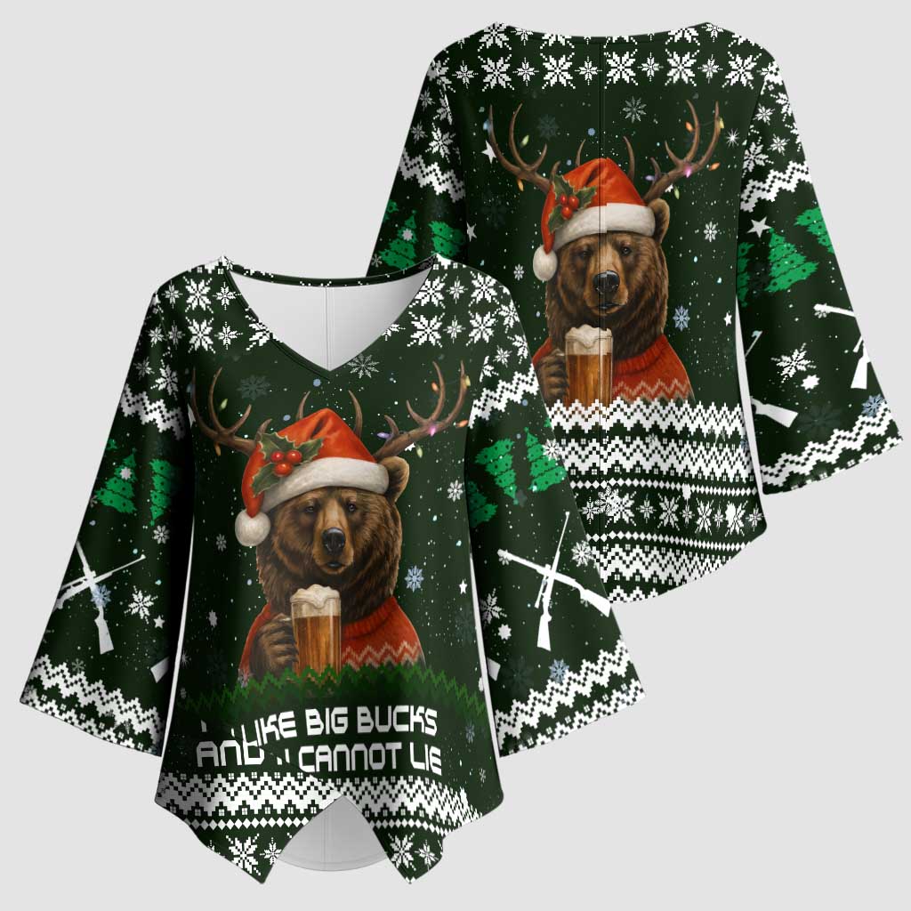 Bear Hunting and Beer Christmas Kimono Sleeve Blouse Xmas Holiday Patterns - Wonder Print Shop