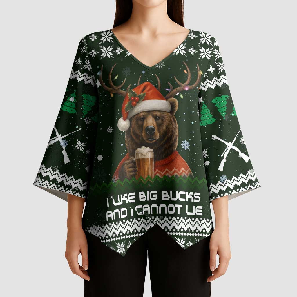 Bear Hunting and Beer Christmas Kimono Sleeve Blouse Xmas Holiday Patterns - Wonder Print Shop