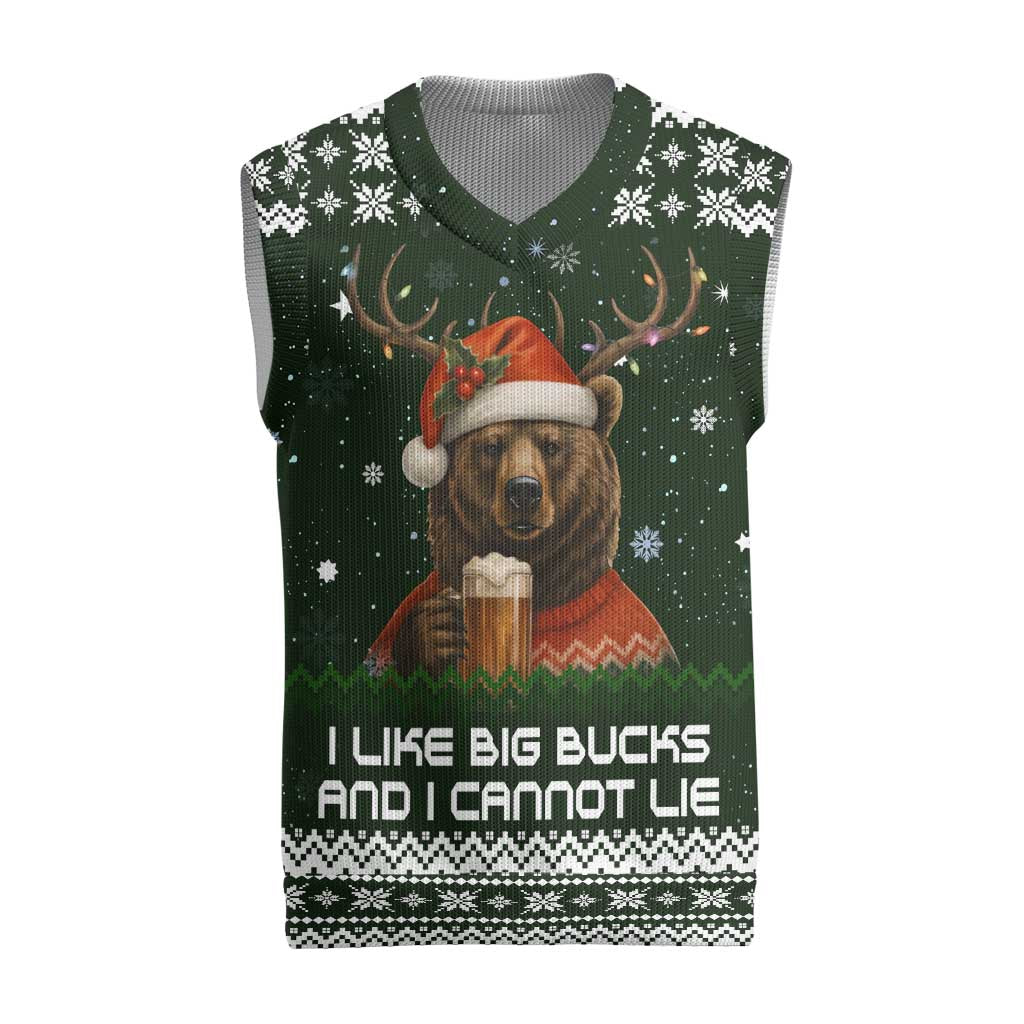 Bear Hunting and Beer Christmas Knitted V-Neck Vest Xmas Holiday Patterns - Wonder Print Shop