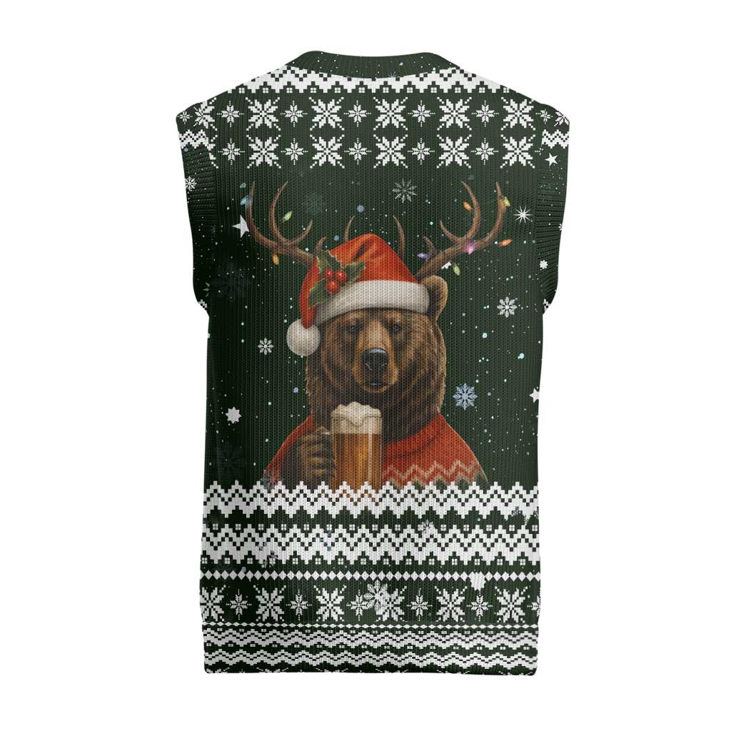 Bear Hunting and Beer Christmas Knitted V-Neck Vest Xmas Holiday Patterns - Wonder Print Shop