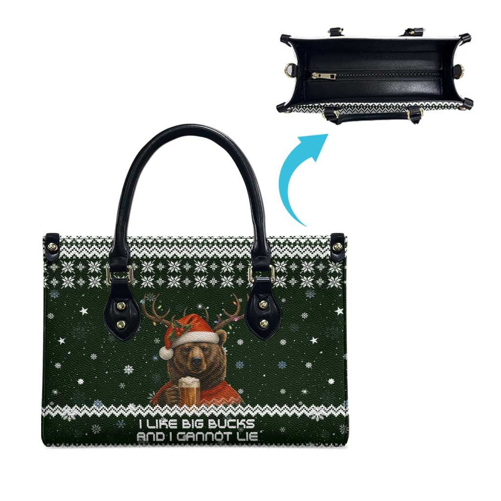 Bear Hunting and Beer Christmas Leather Bag Xmas Holiday Patterns - Wonder Print Shop