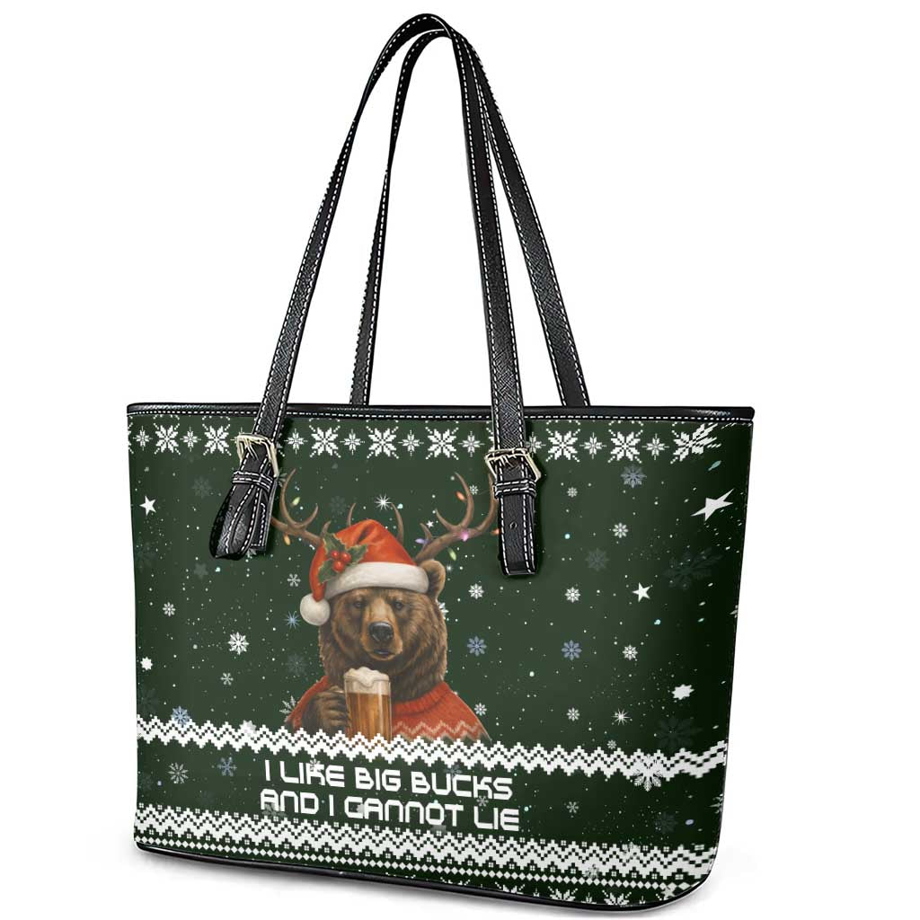 Bear Hunting and Beer Christmas Leather Tote Bag Xmas Holiday Patterns - Wonder Print Shop