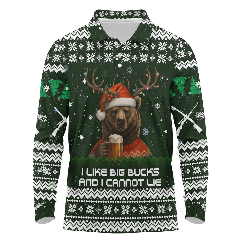 Bear Hunting and Beer Christmas Long Sleeve Polo Shirt Xmas Holiday Patterns - Wonder Print Shop