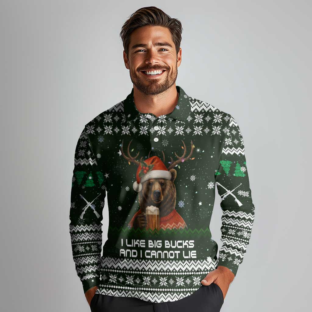 Bear Hunting and Beer Christmas Long Sleeve Polo Shirt Xmas Holiday Patterns - Wonder Print Shop