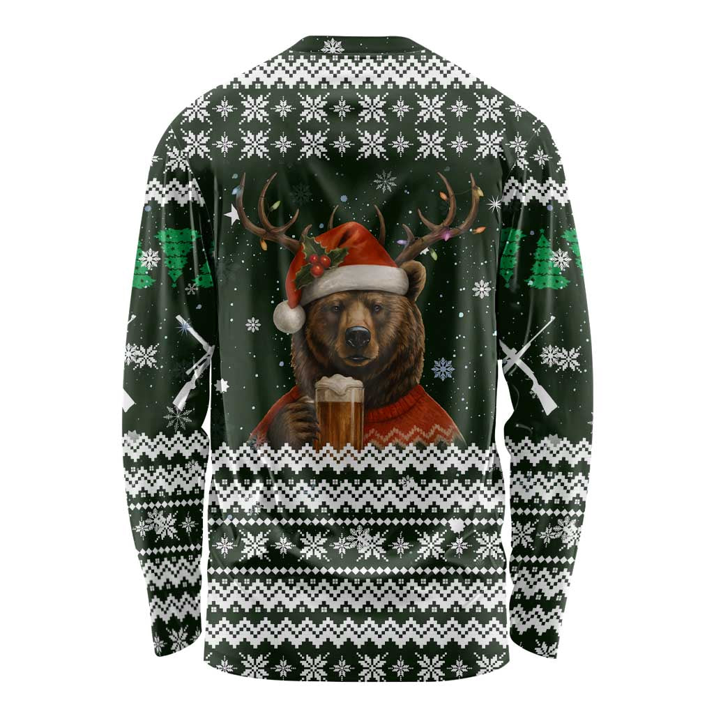 Bear Hunting and Beer Christmas Long Sleeve Shirt Xmas Holiday Patterns - Wonder Print Shop